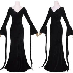 Film Morticia Cosplay Kostym Onsdag Addams Familj Cosplay Uniform Klänning Svarta Peruker För Kvinnor Halloween Carnival Anime Roll Z XL> Peruker