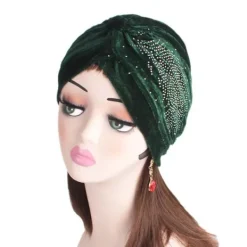 Fjäderbild av sammetskänsla elastisk huva (svart)> Huvudbonader