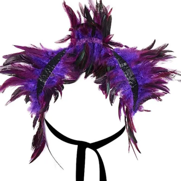 Fjädercape Fjädersjal LILA> Huvudbonader
