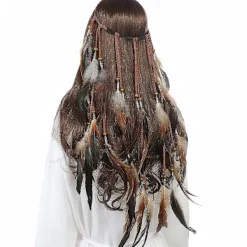 Fjäderhuvudbonad Boho Hippie Pannband - Fancy Feather Headdress Bohemian Headpiece Tassel För Kvinnor Flickor Karneval Hårprydnad><noscript><img width=