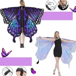 Fjärilsdräkt för kvinnor, Halloween-dräkt kappa med huva, fjärilsvingar för utklädning, karnevaldräkt för kvinnor med ansiktsmask><noscript><img width=
