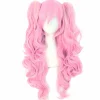 Flerfärgad Lolita Lång Lockig Clip On Hårförlängning Cosplay Peruk (Rosa/Blond)> Peruker