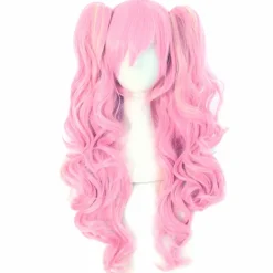 Flerfärgad Lolita Lång Lockig Clip On Hårförlängning Cosplay Peruk (Rosa/Blond)> Peruker