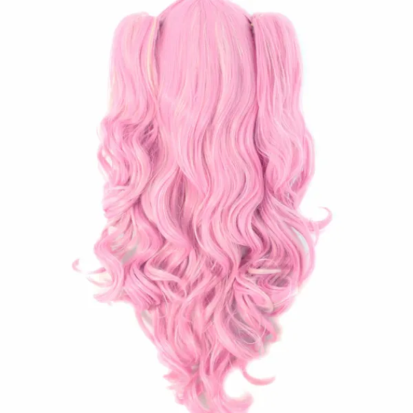 Flerfärgad Lolita Lång Lockig Clip On Hårförlängning Cosplay Peruk (Rosa/Blond)> Peruker