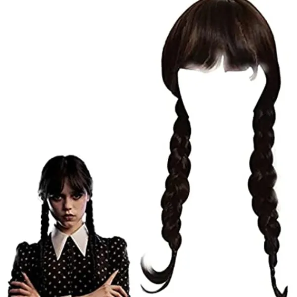 Flickans Addams Family Kostym Peruk Onsdag Addams Peruk-FA9-> Peruker