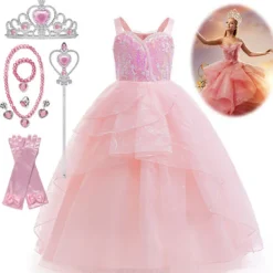 Flickor Prinsessa Glinda Klänning Cosplay Kostym Elak Karneval Party Maskeradklänning Endast Garland Pannband-FA- One Size><noscript><img width=