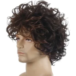 Fluffig kort lockig peruk för män - Trendig kort lockig peruk - 28cm> Peruker