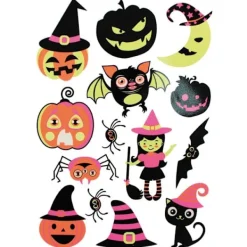MEGACREA DIY Fluorescerande klistermärken halloween 4 till 7 cm 14 stycken> Smink