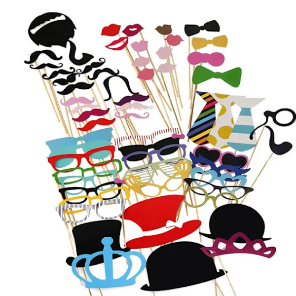 Fotobåsrekvisita, 60 st Maskerad Fotorekvisita Läppar/Glasögon/Slips/C> Tillbehör