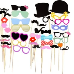 Fotobåsrekvisita, 60 st Maskerad Fotorekvisita Läppar/Glasögon/Slips/C> Tillbehör
