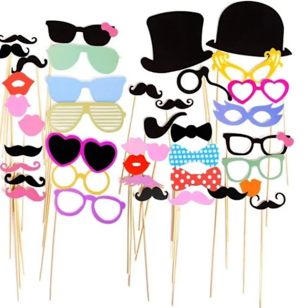 Fotobåsrekvisita, 60 st Maskerad Fotorekvisita Läppar/Glasögon/Slips/C> Tillbehör