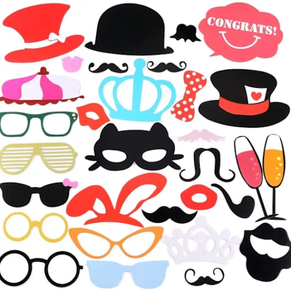 Fotobåsrekvisita, 60 st Maskerad Fotorekvisita Läppar/Glasögon/Slips/C> Tillbehör