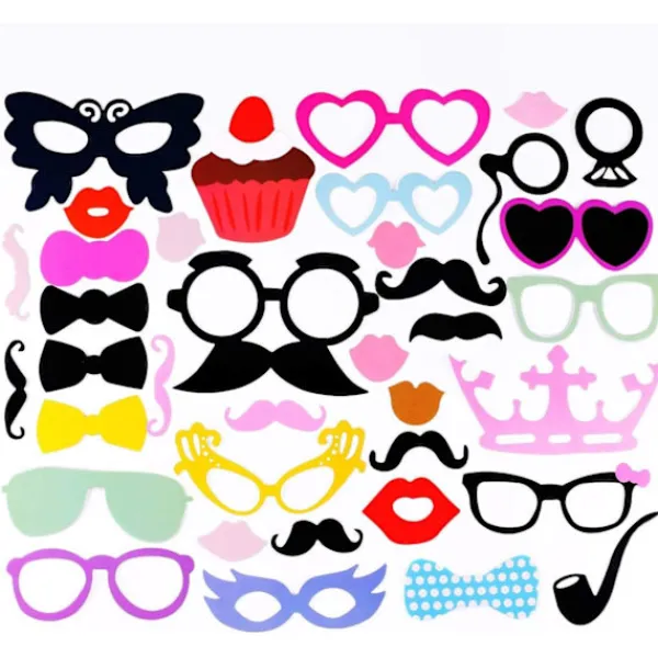 Fotobåsrekvisita, 60 st Maskerad Fotorekvisita Läppar/Glasögon/Slips/C> Tillbehör