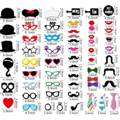 Fotobåsrekvisita, 60 st Maskerad Fotorekvisita Läppar/Glasögon/Slips/C><noscript><img width=