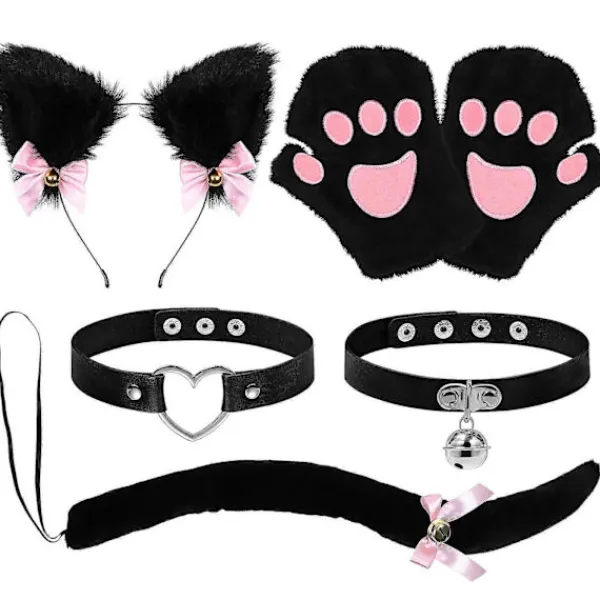 DAO FRCOLOR 1 Set Fuskpäls Rävöron Hårband Katt Tass Handskar Öron Pannband Räv Chokers Kvinnor Cosplay Tillbehör [DB]> Tillbehör