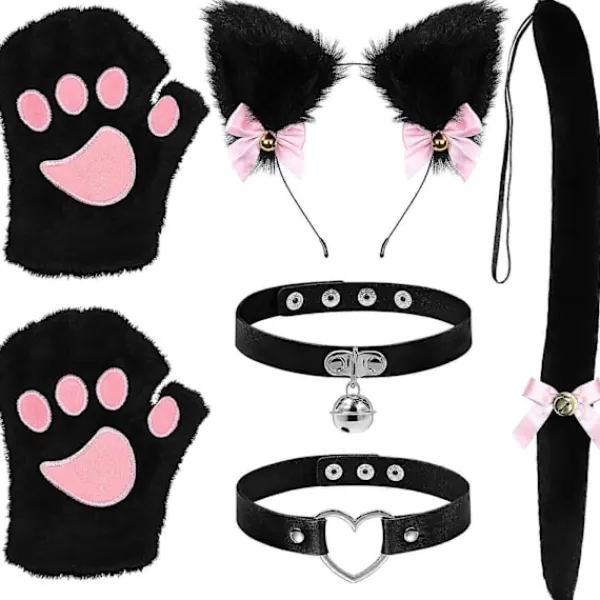 DAO FRCOLOR 1 Set Fuskpäls Rävöron Hårband Katt Tass Handskar Öron Pannband Räv Chokers Kvinnor Cosplay Tillbehör [DB]> Tillbehör