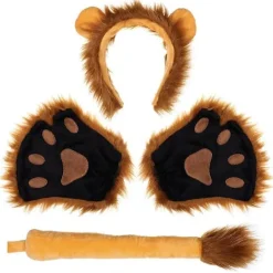Frcolor Lovely Lion Cosplay Costume Kit Halloween Costume Lion Paw Mittens Ears Headband And Tail Set For Kids And Adults (brown> Tillbehör