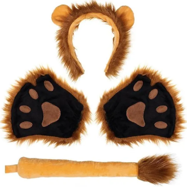 Frcolor Lovely Lion Cosplay Costume Kit Halloween Costume Lion Paw Mittens Ears Headband And Tail Set For Kids And Adults (brown> Tillbehör