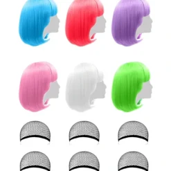 Färgade peruker 6-pack korta bob-peruker, A> Peruker