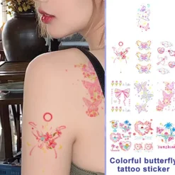 Färgglad fjärilstatuering klistermärke söt långvarig vattentät klistermärke för tjej> Smink