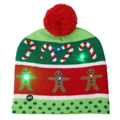 Färgglad LED-stickad ljusjulmössa (Julpepparkaka> Huvudbonader