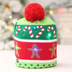 Färgglad LED-stickad ljusjulmössa (Julpepparkaka> Huvudbonader