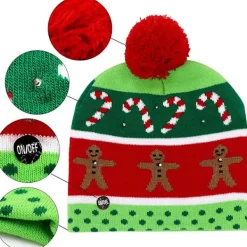 Färgglad LED-stickad ljusjulmössa (Julpepparkaka><noscript><img width=