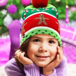 Färgglad LED-stickad ljusjulmössa (Julpepparkaka><noscript><img width=