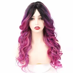 Färgglad Peruk Cosplay Kostym Peruk Lång Naturlig Lös Vågig Röd Mixad> Peruker