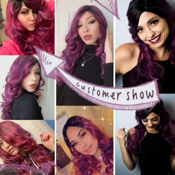 Färgglad Peruk Cosplay Kostym Peruk Lång Naturlig Lös Vågig Röd Mixad> Peruker