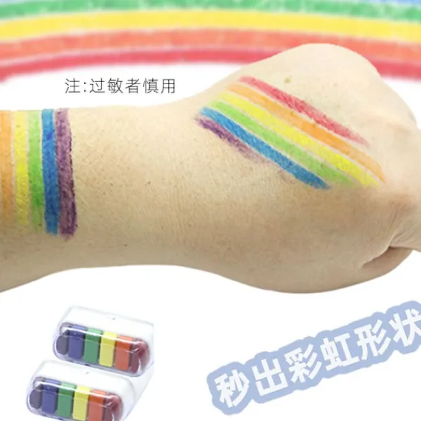 6-färgs regnbågsansiktsfärg VM EM ansiktsmålning> Smink