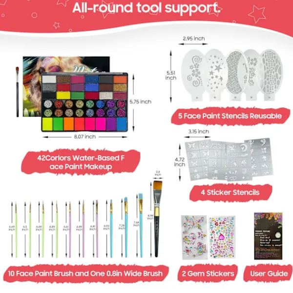 42-färgs Silver Kroppsmålningsset Giftfritt> Smink