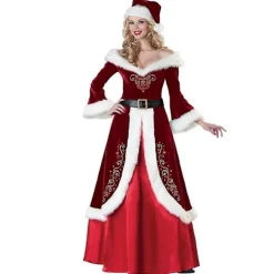 Fröken Jultomte Kostymer Röd Sammet Dam Jul Maskeradkläder XL> Dräkter