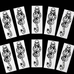 Förpackning med 10 Magiska Förbannade Ormskalle Svart Etikett Dödsätare Temporära Tatueringar><noscript><img width=