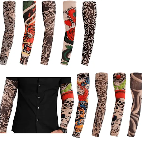 Förpackning med 9 tatueringsärmar Tatueringsarmstrumpa Armtatueringsstrumpa Unisex Nylon Tillfälliga tatueringar Arm Slumpmässig stil> Smink