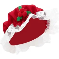 Fru Claus hatt, tomtemor mössa, juldräkt accessoarer spets vit trim hatt elastiskt band för vuxna jul nyår> Huvudbonader