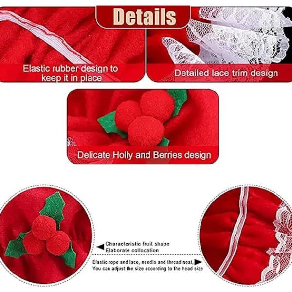 Fru Claus hatt, tomtemor mössa, juldräkt accessoarer spets vit trim hatt elastiskt band för vuxna jul nyår> Huvudbonader