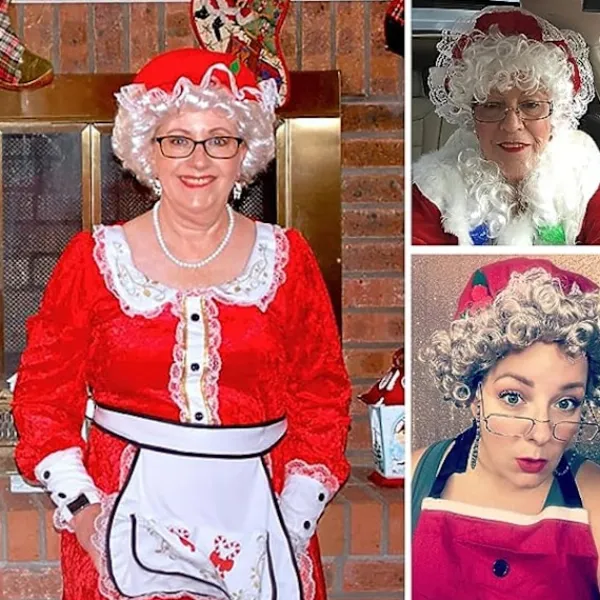 Fru Claus hatt, tomtemor mössa, juldräkt accessoarer spets vit trim hatt elastiskt band för vuxna jul nyår> Huvudbonader