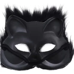Furry Fox Mask Halloween Cosplay Mask, Party Cat Mask Easter Carnival Cosplay Party (Svart)><noscript><img width=