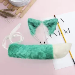 Fuskpäls Kattunge Varg Öron Hårband Lång Svans Set Godisfärg Anime Utklädnad Djur Cosplay Kostym Halloween Fest Rekvisita><noscript><img width=