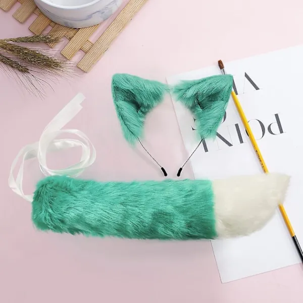 Fuskpäls Kattunge Varg Öron Hårband Lång Svans Set Godisfärg Anime Utklädnad Djur Cosplay Kostym Halloween Fest Rekvisita> Tillbehör