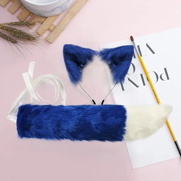 Fuskpäls Kattunge Varg Öron Hårband Lång Svans Set Godisfärg Anime Utklädnad Djur Cosplay Kostym Halloween Fest Rekvisita> Tillbehör