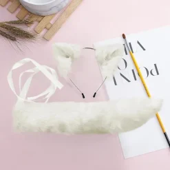 Fuskpäls Kattunge Varg Öron Hårband Lång Svans Set Godisfärg Anime Utklädnad Djur Cosplay Kostym Halloween Fest Rekvisita><noscript><img width=