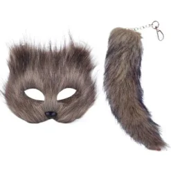 Fuskpäls Rävsvans Kattmask Therian Mask och Svans Halloween Cosplay Party-WELLNGS Grå> Tillbehör