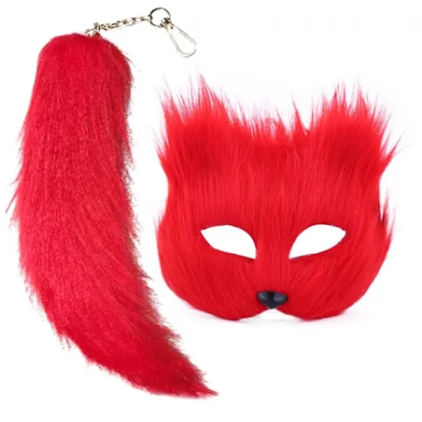 Fuskpäls Rävsvans Kattmask Therian Mask och Svans Halloween Cosplay Party-WELLNGS> Tillbehör