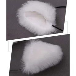Fuskpälsräv kattöron pannband hårbåge hårband djuröron cosplay festdräkt öron huvudbonader (Vit)><noscript><img width=