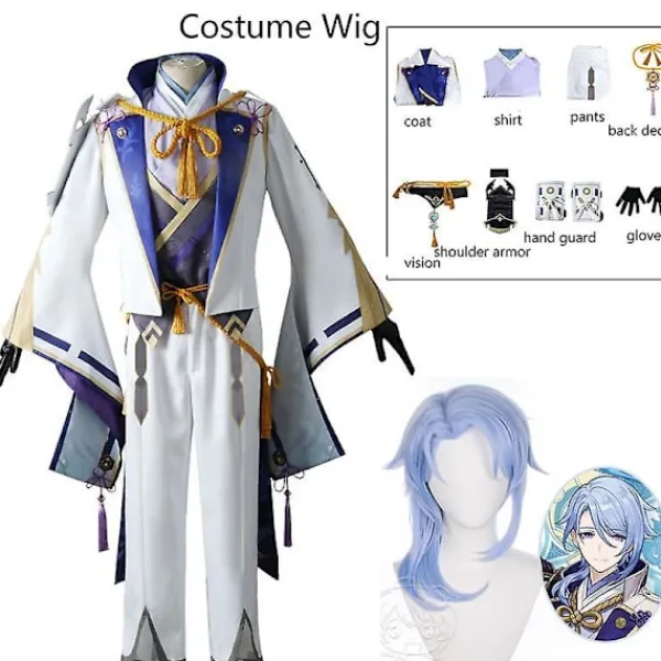 Game Genshin Impact Kamisato Ayato Cosplay Kostym Cosplay Ayato Full Set Ayato Outfits Perfermance Halloween Cosplay Anime Z XXL Costume Wig> Dräkter