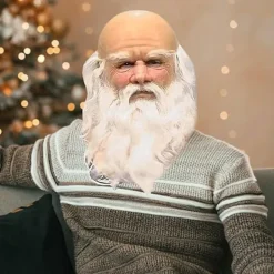 Gamla Män Masker, Jultomte Latex Mask med Vitt Skägg, Vuxen Jultomte Skägg Peruk Hatt Set för Cosplay Kostym Julfest Karneval><noscript><img width=