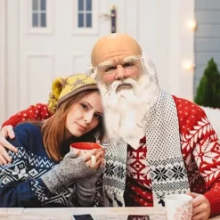 Gamla Män Masker, Jultomte Latex Mask med Vitt Skägg, Vuxen Jultomte Skägg Peruk Hatt Set för Cosplay Kostym Julfest Karneval><noscript><img width=