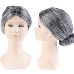 YIXI Gammal dam Mormor Mormor Grå Peruk Bun Hår Mormor Maskeraddräkt> Peruker